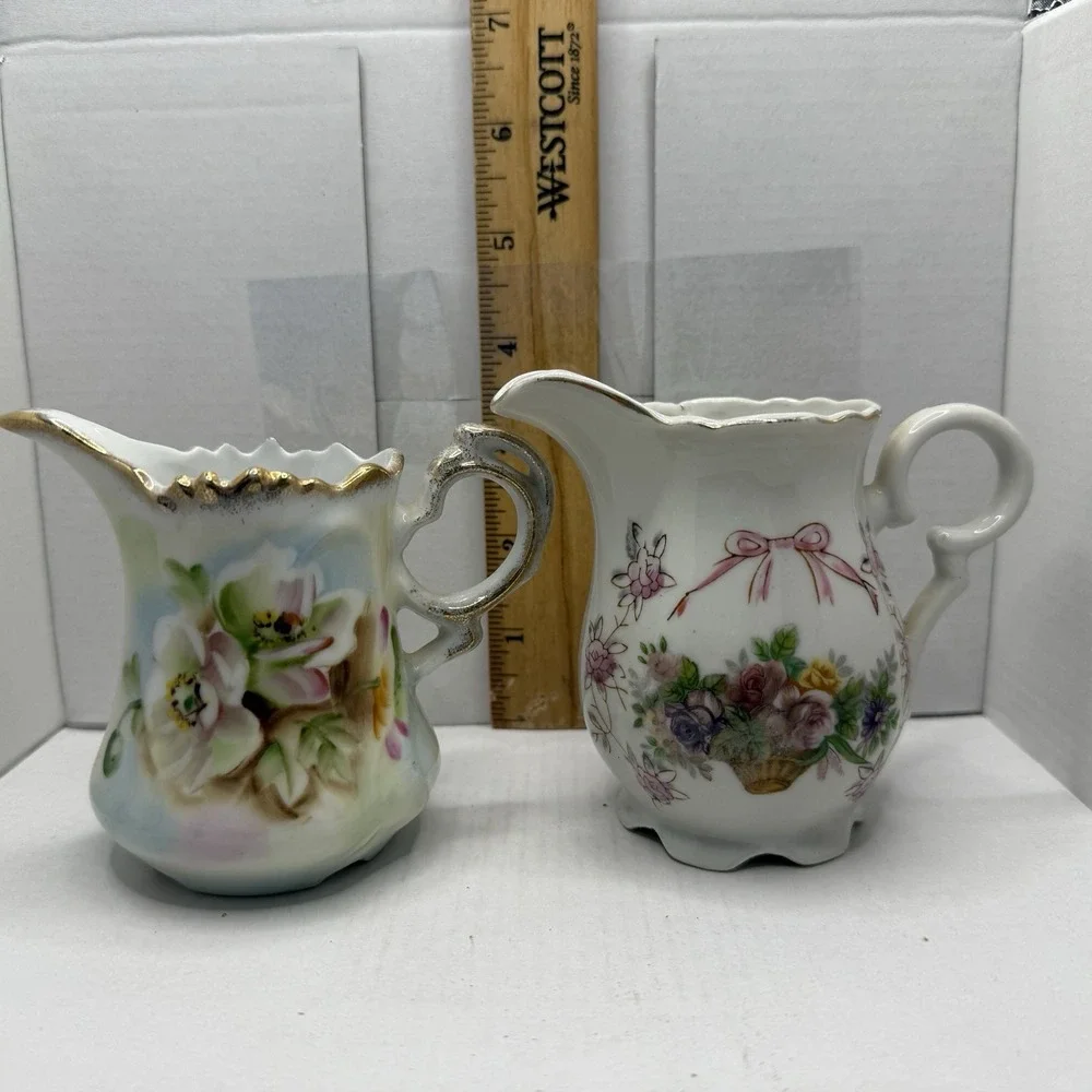 Lot Of 2 Floral Patterned Vintage Creamers‎ Handled Random Size